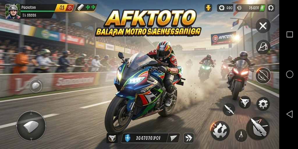 Screenshot utama AFKTOTO menunjukkan balapan motor yang mendebarkan.
