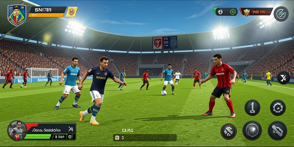 Tampilan gameplay BNI789 dengan aksi sepak bola yang mendebarkan.