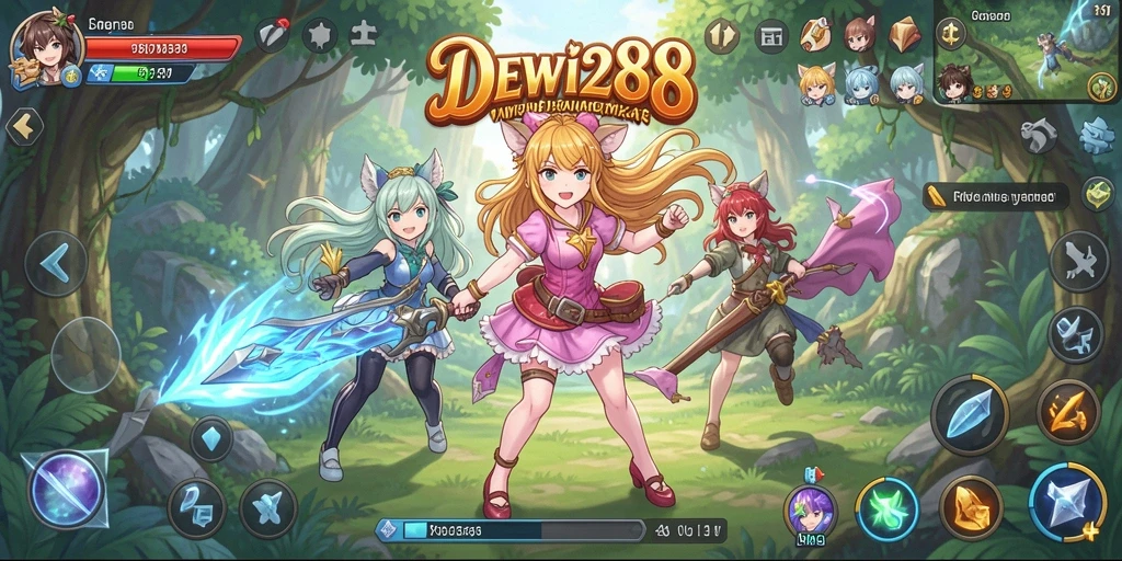 Tampilan gameplay DEWI288 yang penuh warna dan dinamis.