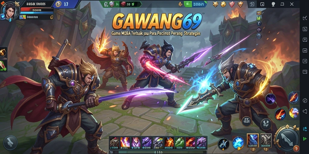 Screenshot GAWANG69 menampilkan pertempuran seru dalam game MOBA.