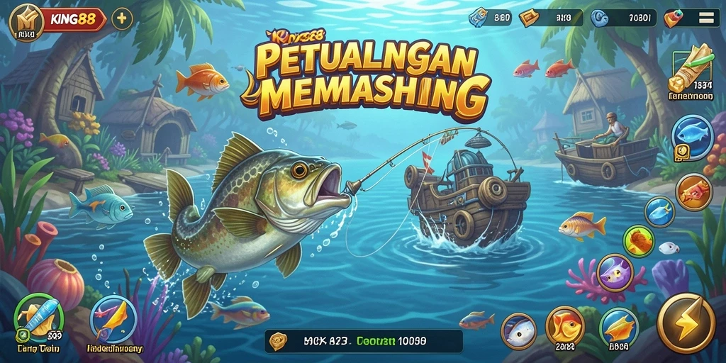 Tampilan utama gameplay KING88 yang menampilkan aksi memancing yang seru.