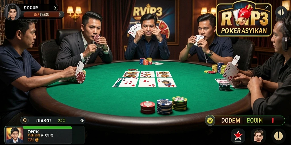 Tampilan seru gameplay Poker di RVIP3 dengan pemain aktif.