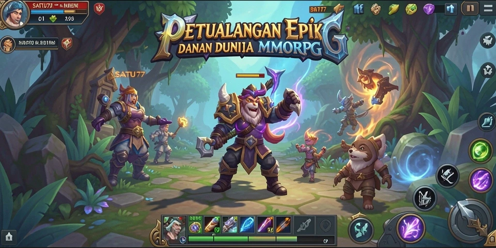 Screenshot SATU77 menunjukkan aksi pertempuran mendebarkan dalam dunia MMORPG.