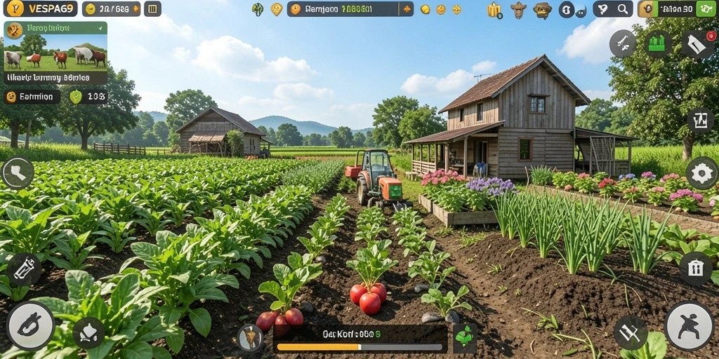 Tampilan gameplay seru dalam VESPA69 dengan suasana pertanian yang realistis.