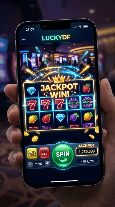 Menampilkan proses unduh aplikasi di luckydf.